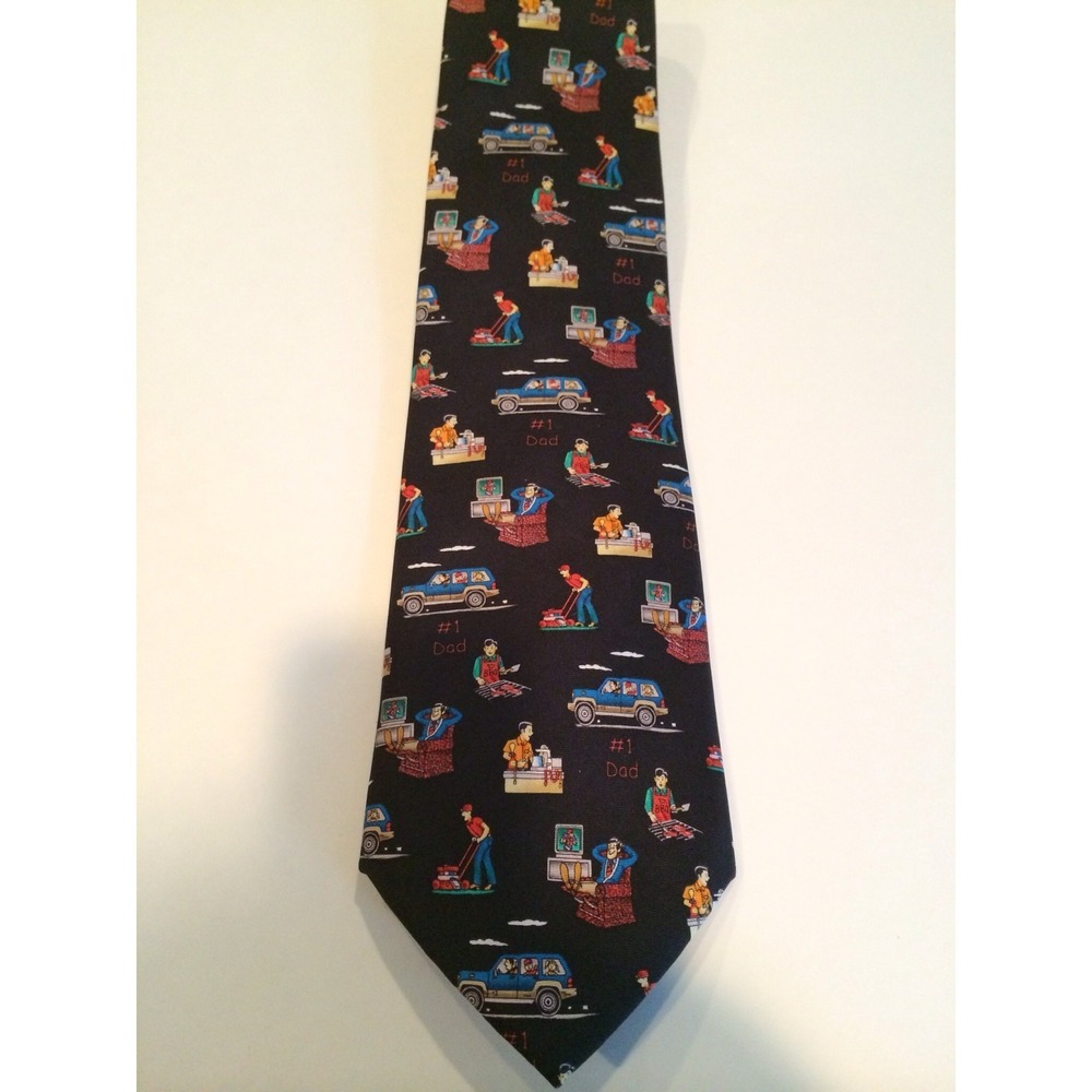 #1 Dad Father 100% Silk Handmade Novelty Neck Tie Black In EUC !